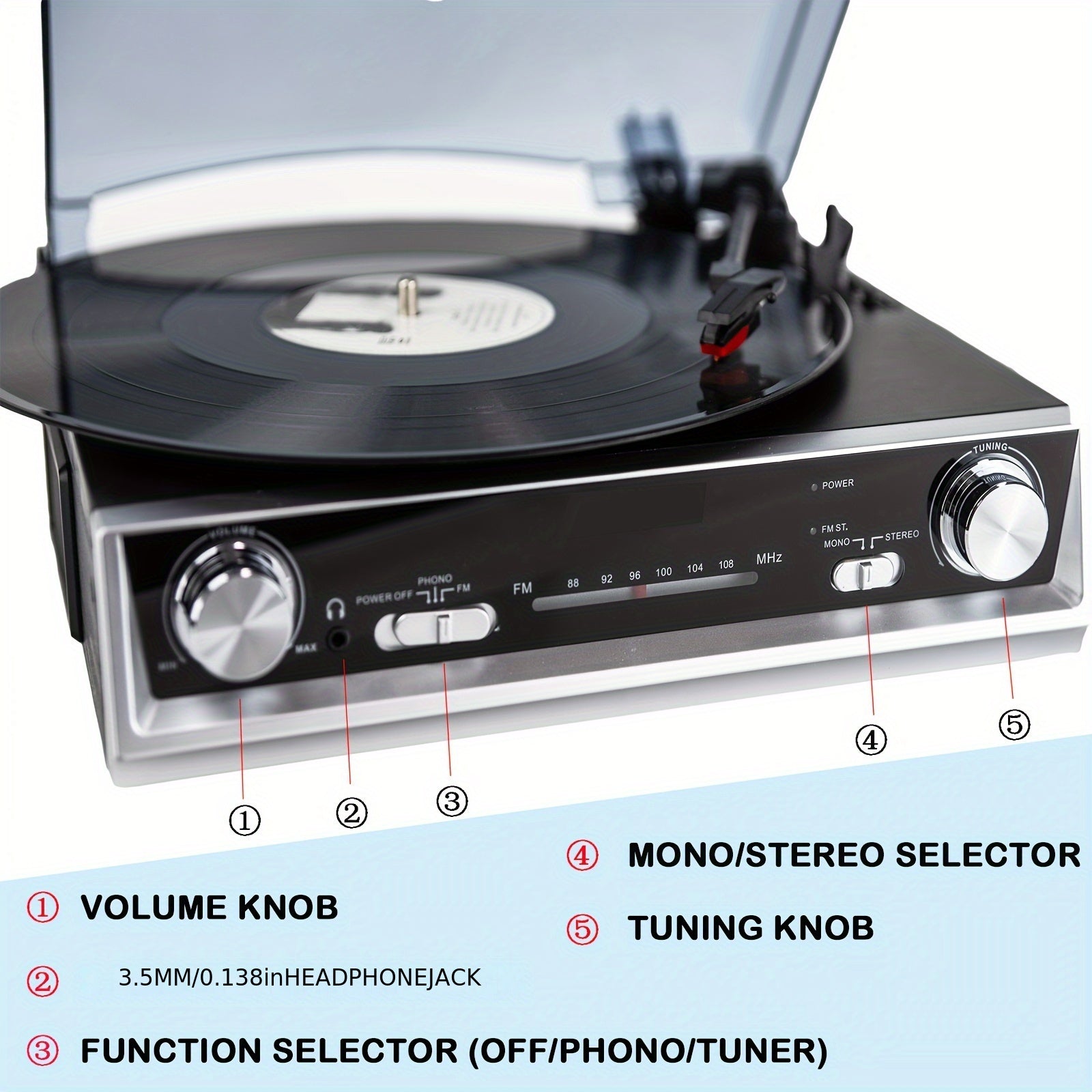 Tocadiscos | Tornamesa de vinilo, tocadiscos con altavoz incorporado, 3 velocidades, fonógrafo vintage de transmisión por correa, radio FM