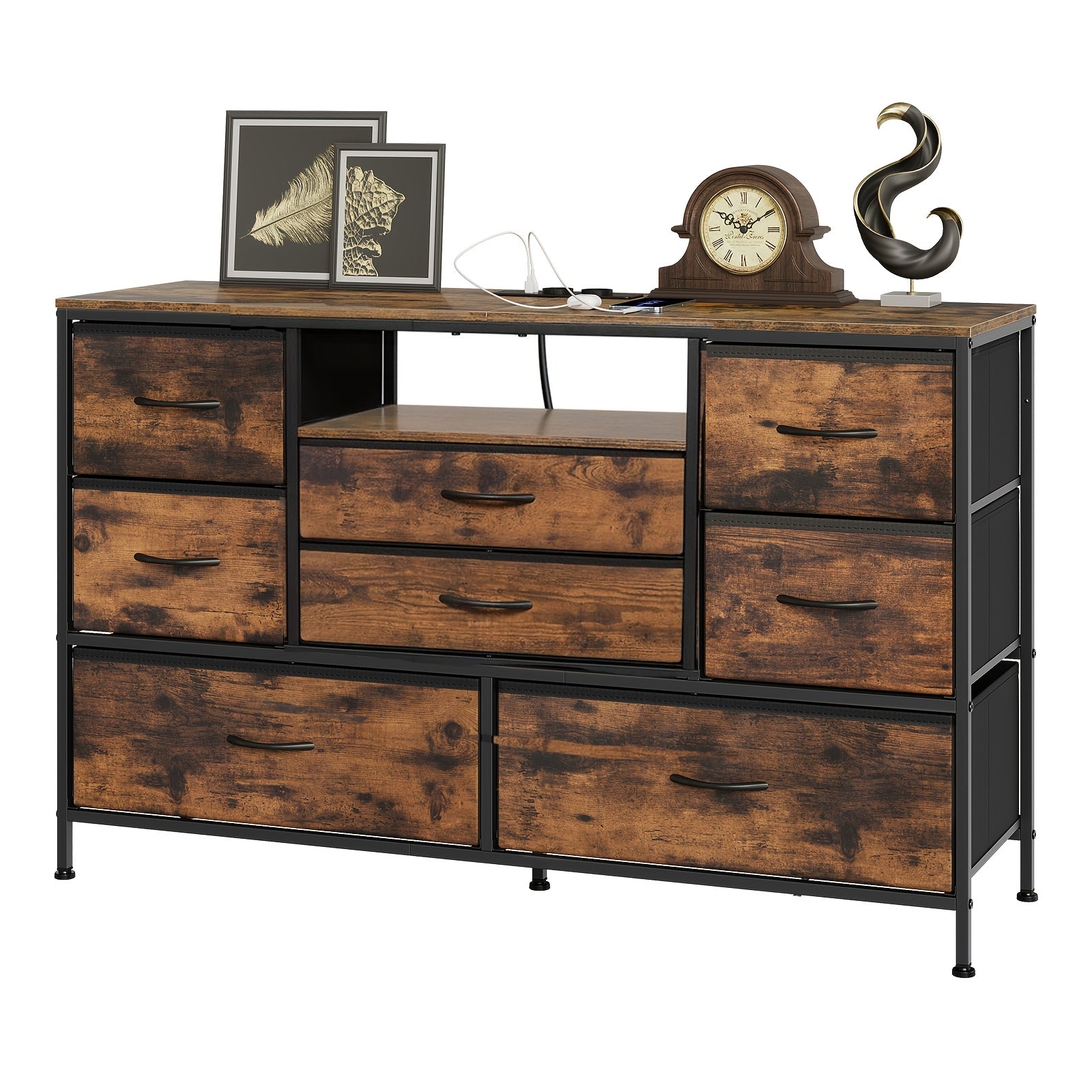 1pc Gabinete de Cajones para Oficina, Archivador, Arca de Cinco Cajones, Gabinete de Almacenamiento Tipo Cajón, Gabinete de Almacenamiento Multifuncional, con Ocho Cajones, Se Puede Utilizar Como Un Casillero, Mueble para TV, Marco de Metal, Color de Gran