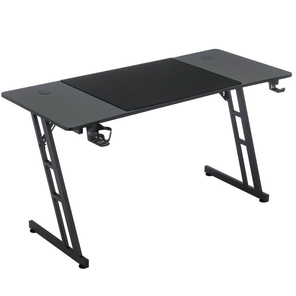 Mesa Gaming Mesa Gaming Escritorio Negro Tapa de Fibra de Carbono Mesa de Ordenador Gamer Mesa de PC Ergonómica con Agujero para Cables