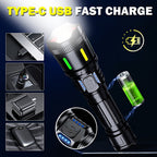 1 linterna recargable potente de alto lumen, 4 modos de iluminación, linterna LED zoomable, linterna de emergencia portátil de aleación de aluminio con pantalla electrónica, para emergencias comerciales, pesca, camping, exploración, caza, senderismo