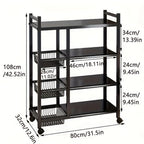 1pc Estante Rodante Ajustable de 4 Niveles con 3 Cestas de Alambre y Estructura Independiente - Unidad de Almacenamiento Móvil Ideal para Garaje, Despensa, Baño, Organizador de Armario, Ahorro de Espacio, Regalo para Hogar Nuevo, Estructura de Metal Pinta