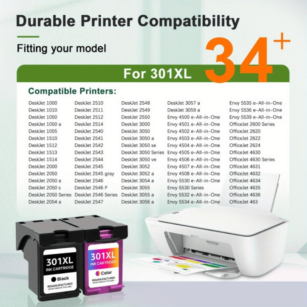Paquete de cartuchos de impresora 301XL reemplazo para los cartuchos de la impresora HP 301 para HP301 XL 301XL para HP Envy 4500 5530 5534 4504 DeskJet 2540 1510 2544 2549 OfficeJet 4630 4632 2620 2622 (, color)
