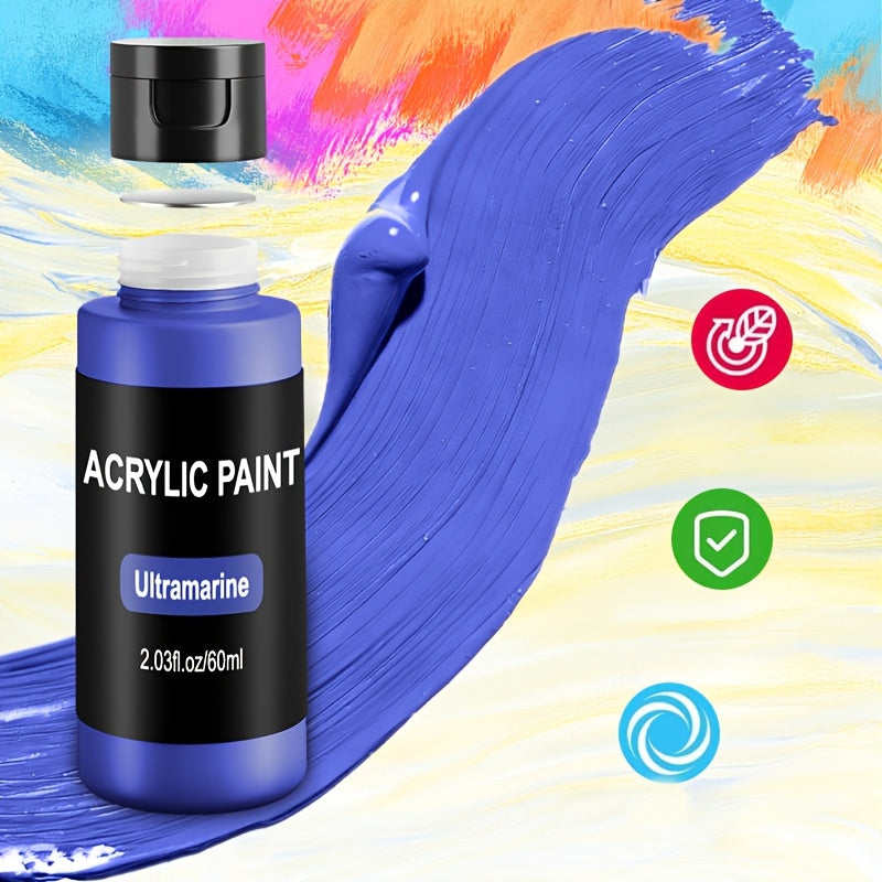 Set de Pinturas Acrílicas de 12/24/36 Colores, 60ml/2.03oz de Pinturas Acrílicas, Set de Pinturas Multifuncional para Manualidades Artísticas, Pintura al Óleo Pintura a Mano Creativa, Adecuado para Pintura al Óleo, Pinturas Acrílicas de Color Puro de Alta