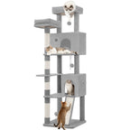 Fobyfurny Árbol para Gatos, Torre de 178cm para Gatos de Interior, Marco de Escalada para Gatos de Múltiples Niveles con Postes Rascadores, Tabla Rascadora, 2 Condominios Cómodos, 2 Perchas, Pompones, Lugar de Descanso