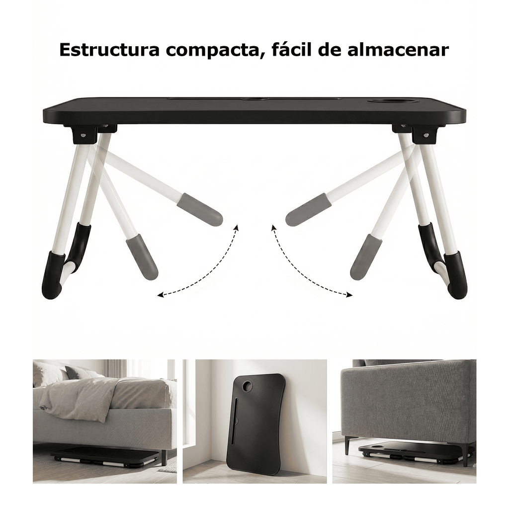 Mesa plegable para cama y sofá con portavasos, mesa auxiliar multifunción con atril para leer en la cama, bandeja multifunción para ordenador, libros, trabajo y estudio en casa (50x30x22cm)