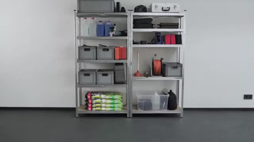 Set de 1/2pzas Estanterías Metálicas de 180x90x40cm. Sistema Sin Tornillos, 5 Baldas Ajustables (175KG/Nivel). Ideal para Sótano/Almacén.