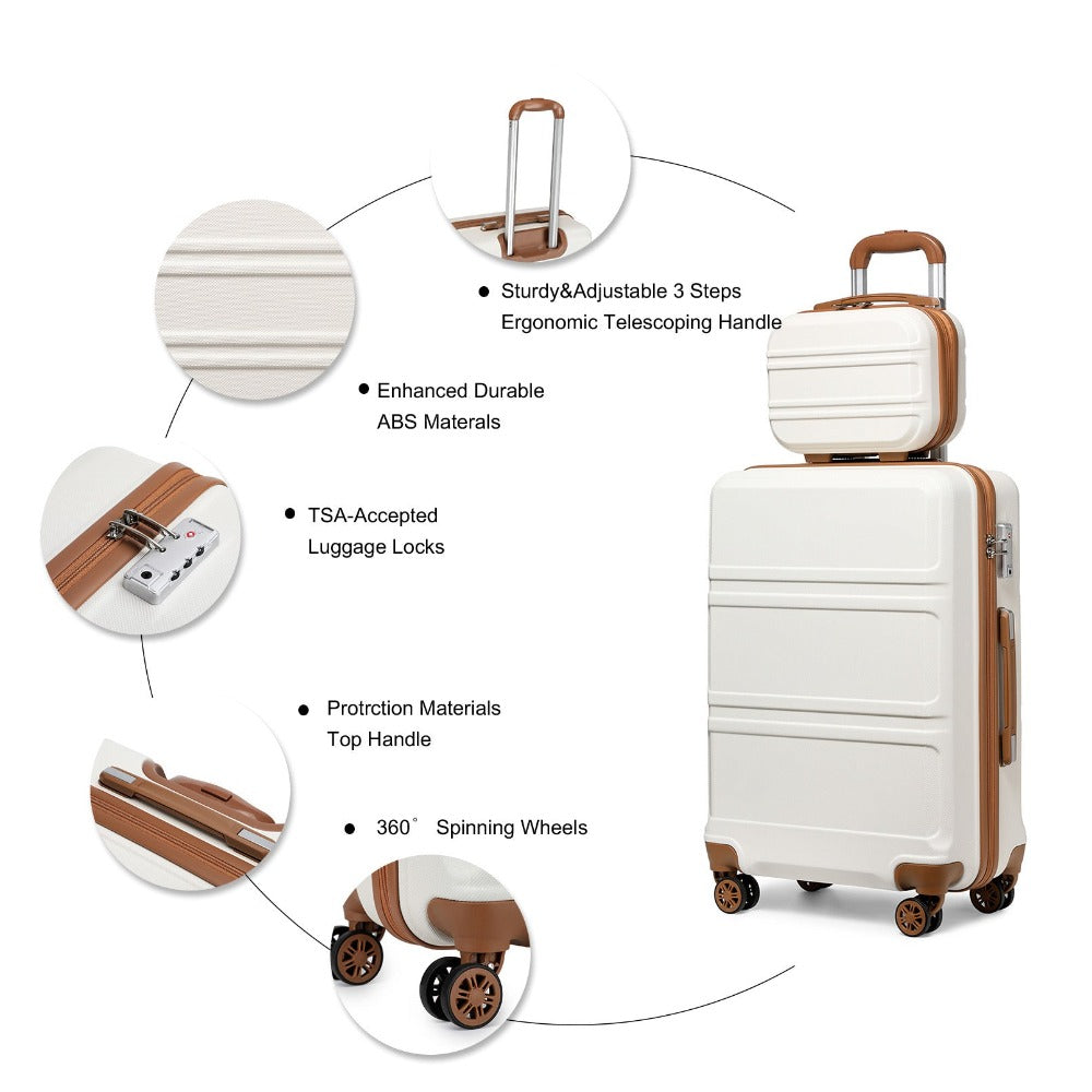 Juego de maletas de 2/4 piezas color blanco crema, carcasa rígida de ABS con trolley, candado TSA, 4 ruedas giratorias, maleta de viaje