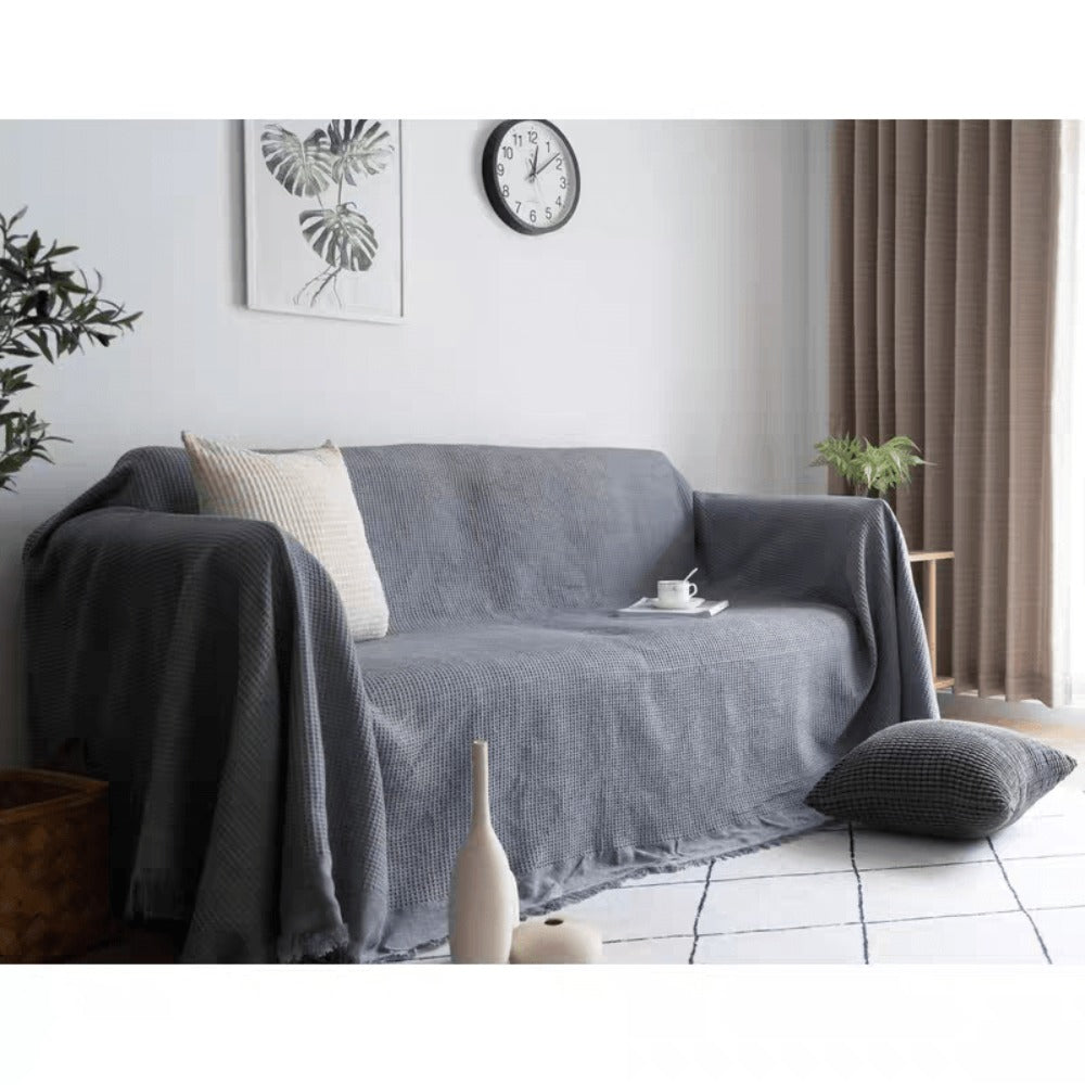 Gris Oscuro Gran Tamaño Cubierta Sofá Textura Waffle Tejido Extra Suave Duradero Fácil Limpiar Totalmente Tapizada Antideslizante Resistente Mascotas Todo Uso Todo Temporada Estilo Minimalista