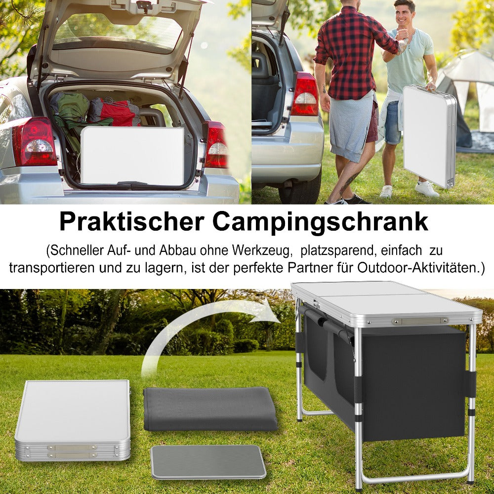 Set de Cocina Portátil para Camping con Gabinete Plegable, Completo con Bolsa de Transporte y Estructura de Metal, Ideal para Picnics, Salidas a la Playa, Viajes y Barbacoas, Mide 120X47X62Cm