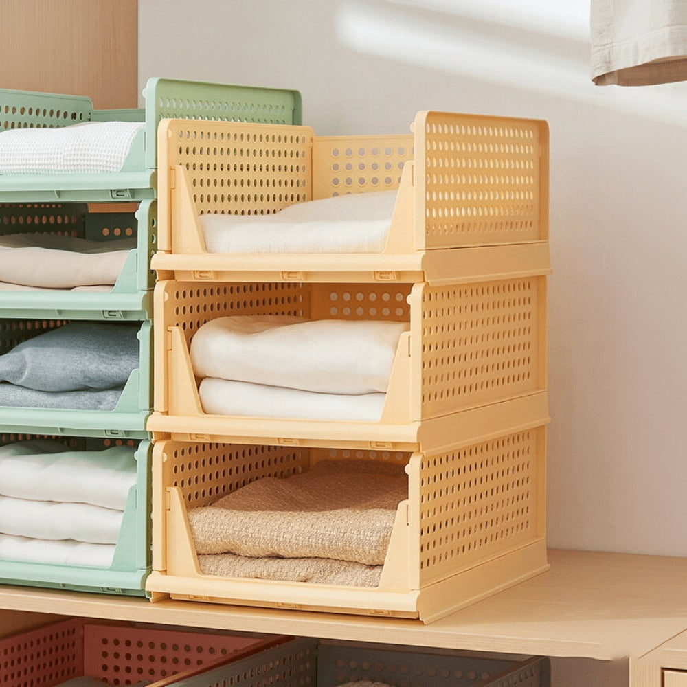4pcs Organizadores Armario Plegables y Apilables, Cajones de Almacenaje con Separadores Extraíbles, Almacenaje y Organización para Dormitorio, Oficina y Baño, Plastico