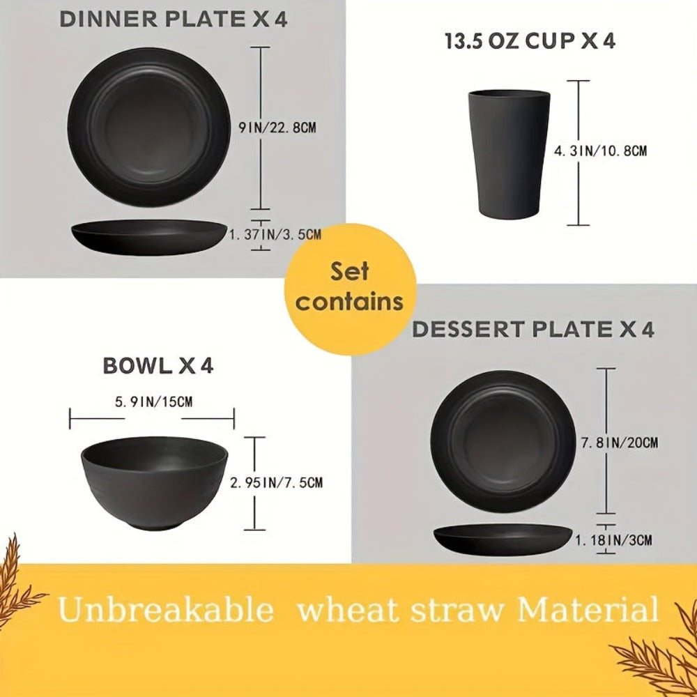 16/32 piezas de Juego de Vajilla Elegante de Plástico - Incluye Platos, Platos de Postre, Tazones para Arroz, Tazas, Vajilla Reutilizable Segura para Microondas y Lavavajillas, Ideal para Hogar, Restaurante, Bodas y Uso en Fiestas, Vajilla para Fiestas |