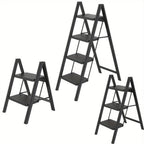 Escalera de 2/3/4 peldaños, escalera plegable con pedal ancho antideslizante, escalera doméstica, taburete multifuncional, fácil de guardar, carga máxima de 150 kg, escalera para el hogar, oficina, negra