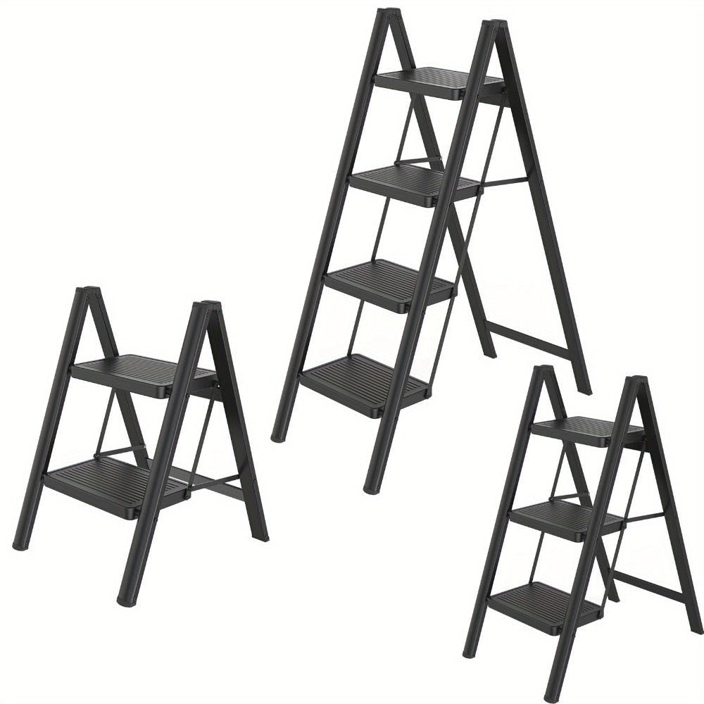 Escalera de 2/3/4 peldaños, escalera plegable con pedal ancho antideslizante, escalera doméstica, taburete multifuncional, fácil de guardar, carga máxima de 150 kg, escalera para el hogar, oficina, negra