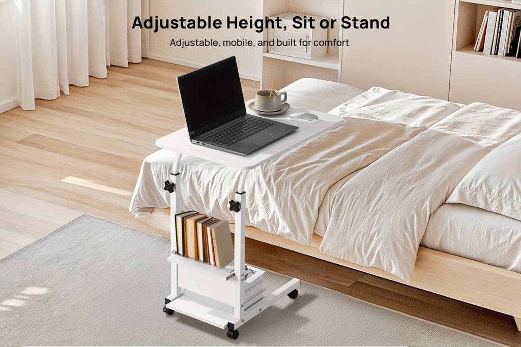 Escritorio | Escritorio Elevable de Altura Ajustable 68.58cm-83.82cm, Escritorio de Ordenador de 3 Niveles con Almacenamiento, Diseño Deslizante