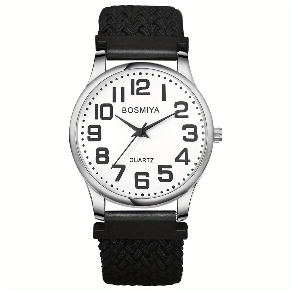 JewelryWe Reloj Elástico Trenzado para Mujer Hombre Simple Analógico de Cuarzo Pulsera Elástica Tejida Reloj Casual con Esfera de Números Grandes