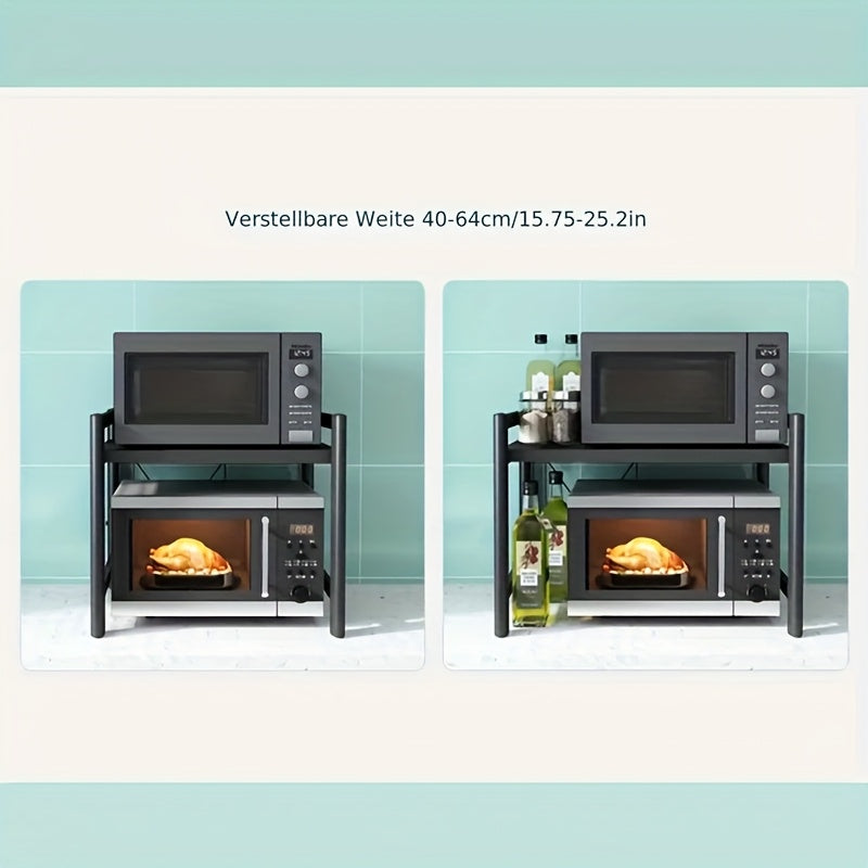 Estante de microondas ajustable y expandible - Estante de encimera de acero al carbono resistente para almacenamiento de cocina, utensilios y organizador de vajilla, ancho ajustable de 40-64 cm, altura ajustable de 32-2 cm - Diseño que ahorra espacio para