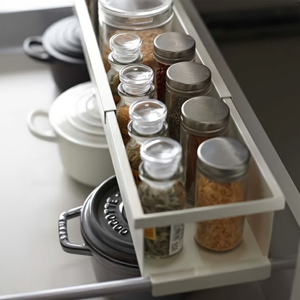 Estante de Especias Expandible, Estante de Metal Multifuncional, Estante de Almacenamiento Retráctil para Varios Botellas y Frascos en la Cocina - Estante de Platos de Un Solo Nivel, Orden y Arreglo, Uso Multiusos, Regalo Perfecto para el Día del Padre