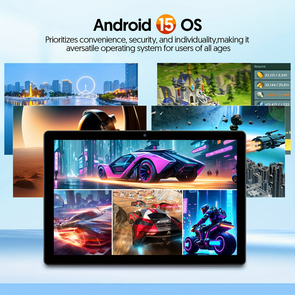 Tablet | Tablet Android 15 de 10 pulgadas, 12 (3+9) GB de RAM, 64 GB de ROM, Procesador Quad Core, Cámara de 2.0MP+8.0MP, 6000mAh, Múltiples