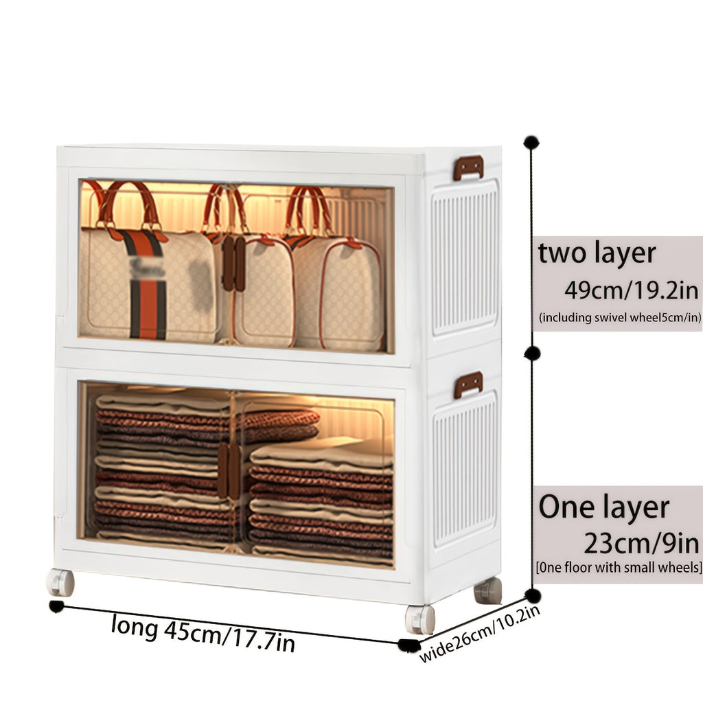 Contenedores de almacenamiento de plástico de 60 cm, cajas apilables con tapas, contenedores plegables con ruedas bloqueables para dormitorio, sala de estar, estudio y oficina