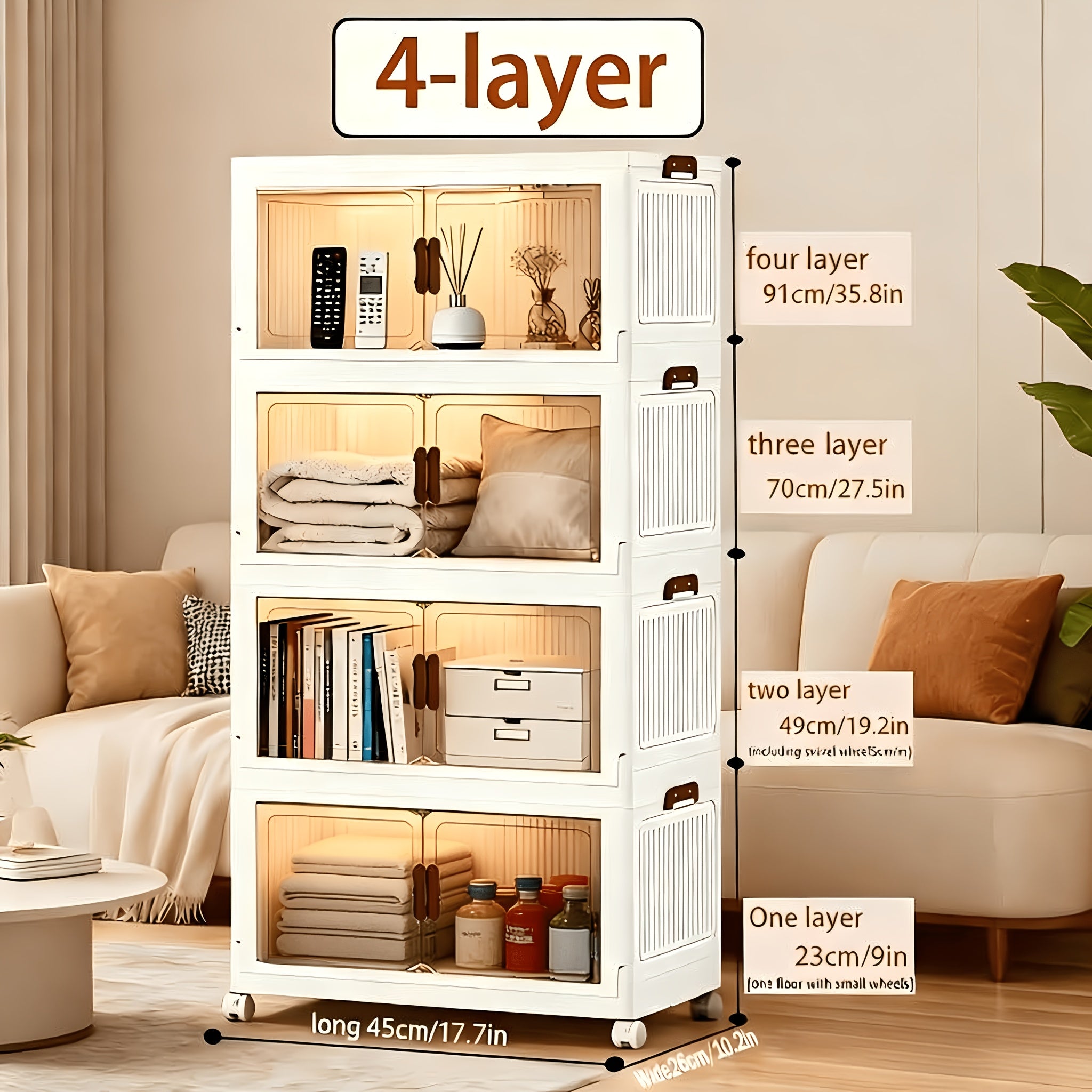 Armario plegable de 5/4/3 niveles, el contenedor de cocina, caja de almacenamiento grande de doble apertura, accesorios para gabinetes, muebles con cubierta y ruedas, armario grande para guardar ropa, snacks, libros, contenedor plegable para el hogar, la