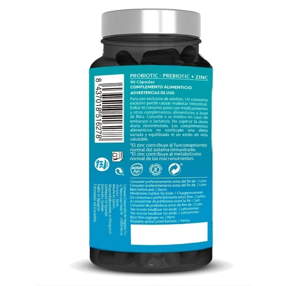 Complemento Alimenticio con 30 Cepas Bacterianas y Zinc - 100 Mil Millones de UFC - Con Inulina y Prebióticos - 90 Cápsulas de Liberación Retardada - Apto para Veganos y Sin Gluten