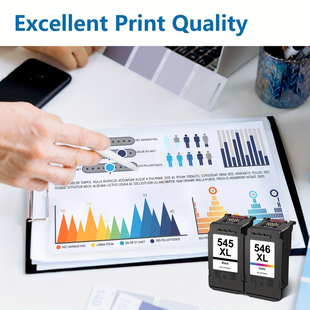 Paquete de tinta de alta rendimiento 545XL 546XL para impresoras Canon Pixma TR4551 TS3355 MG2550 TS3150 MG3050 TR4550 TS3350 MG2950 TS3100, 2 unidades