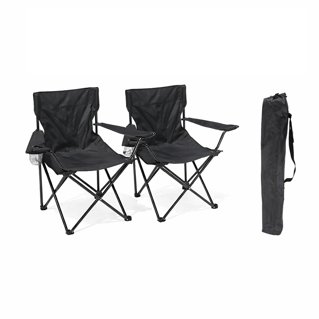 Pack de 2 Sillas de Camping Plegable, Silla Portátil Resistente para Exterior, Jardin, Playa, Terraza, Con Reposabrazos, Fácil Transporte 80x45x80cm