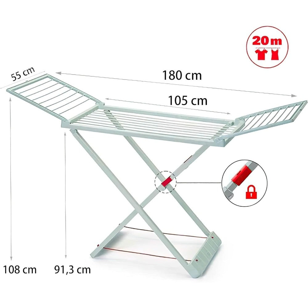Tendedero Plegable con Alas, 20 Metros de Superficie de Tendido, Hecho de Resina Resistente al Sol y a la Intemperie, 180 x 108 x 55 cm - Dekohome
