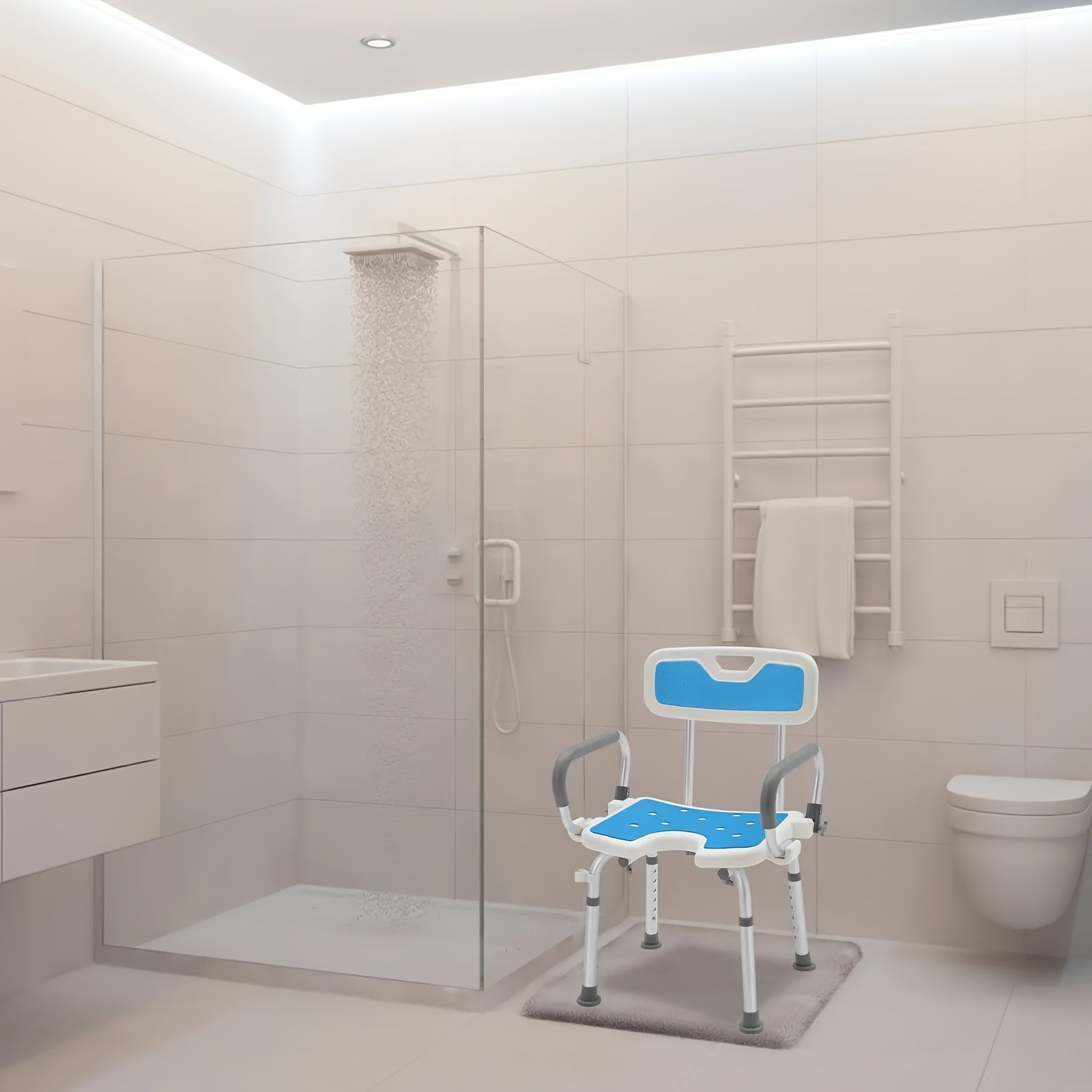 Silla de ducha con respaldo para baño movilidad y cuidado diario | 50 cm y 150 kg y ajustable