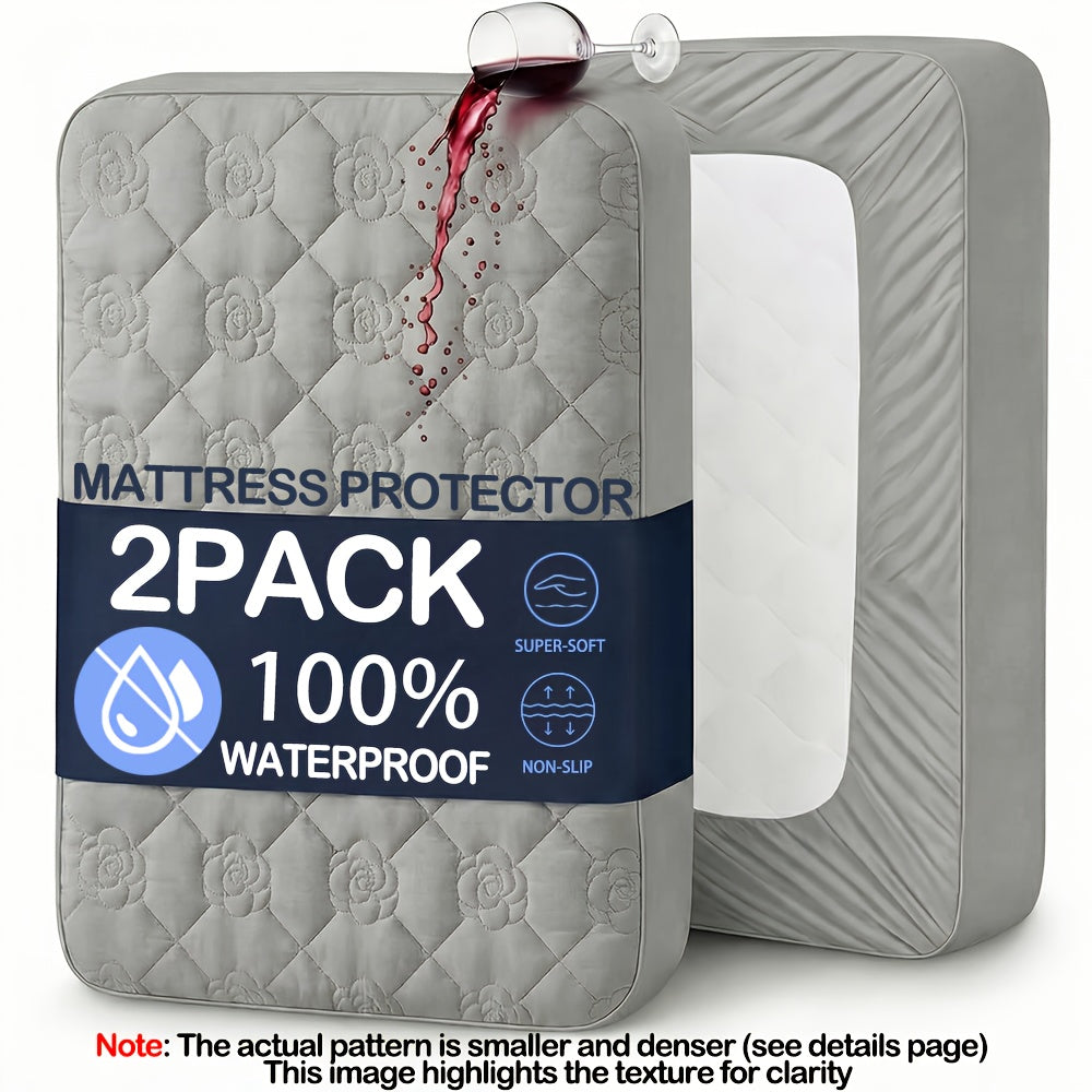 2 protectores de colchón impermeables - Ropa de cama lujosamente cómoda y suave, sábana ajustable transpirable de bolsillo profundo, se adapta a la mayoría de los colchones, silenciosa, resistente al polvo y a las manchas, color aleatorio, paquete múltipl