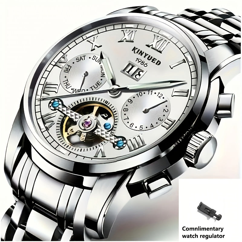 Reloj Mecánico Multifuncional para Hombres, Reloj Deportivo de Moda para Hombres con Carga Automática, Reloj con Parte Posterior Abierta, Regalos de Vacaciones, Sin Batería