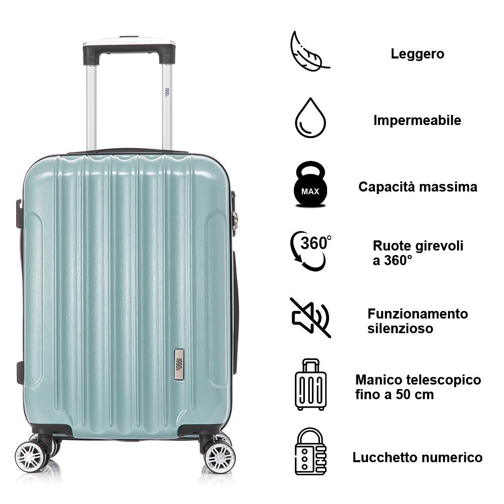 Maleta de Cabina Policarbonato 55x40x20cm (40L) - 20 Pulgadas - Negro/Azul/Amarillo/Rojo/AzulMarino/Plaeada/RosaDorada/Menta