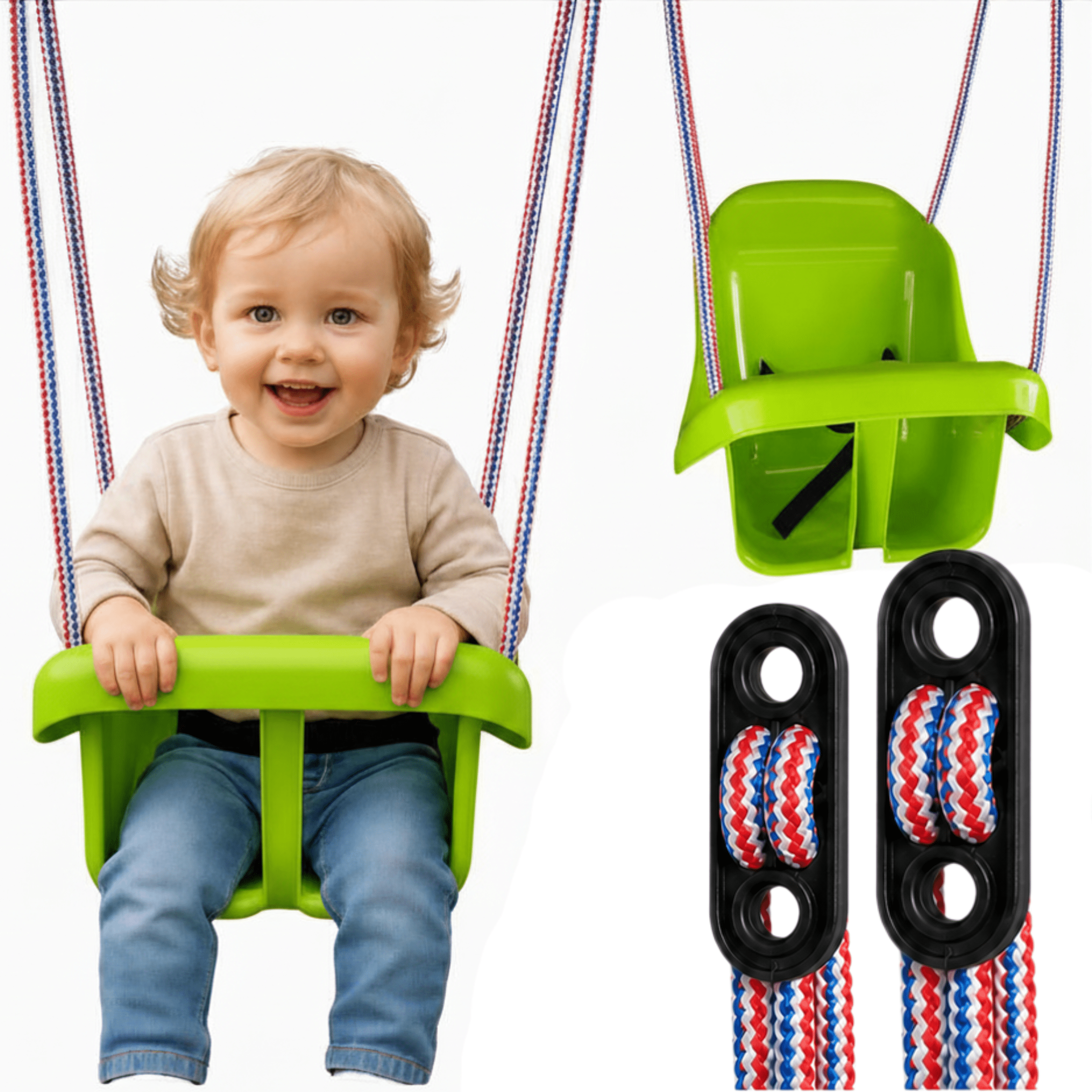Colgacama tipo cubo para niños con cinturón de seguridad y cuerdas ajustables, asiento con respaldo alto y protección lateral, polipropileno duradero resistente a las condiciones climáticas y radiación UV, colgacama fácil de limpiar para el jardín, terraz