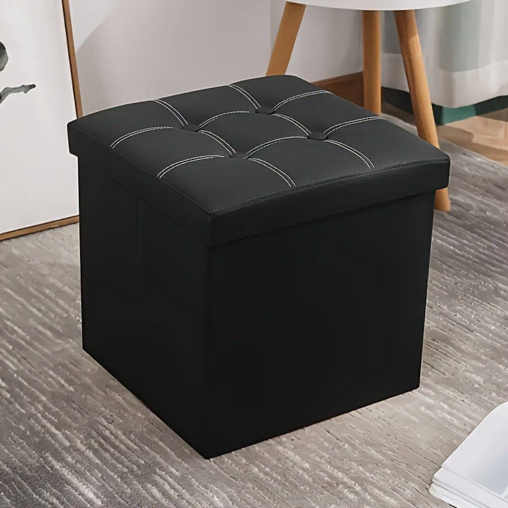 Taburete Plegable de Cuero con Doble Costura, Material de Cuero Fácil de Almacenar, Gran Capacidad de Carga Ideal para Sentarse, Taburete para Cambiar Zapatos en el Sofá, Banco de Almacenamiento, Banco Largo, Caja Taburete