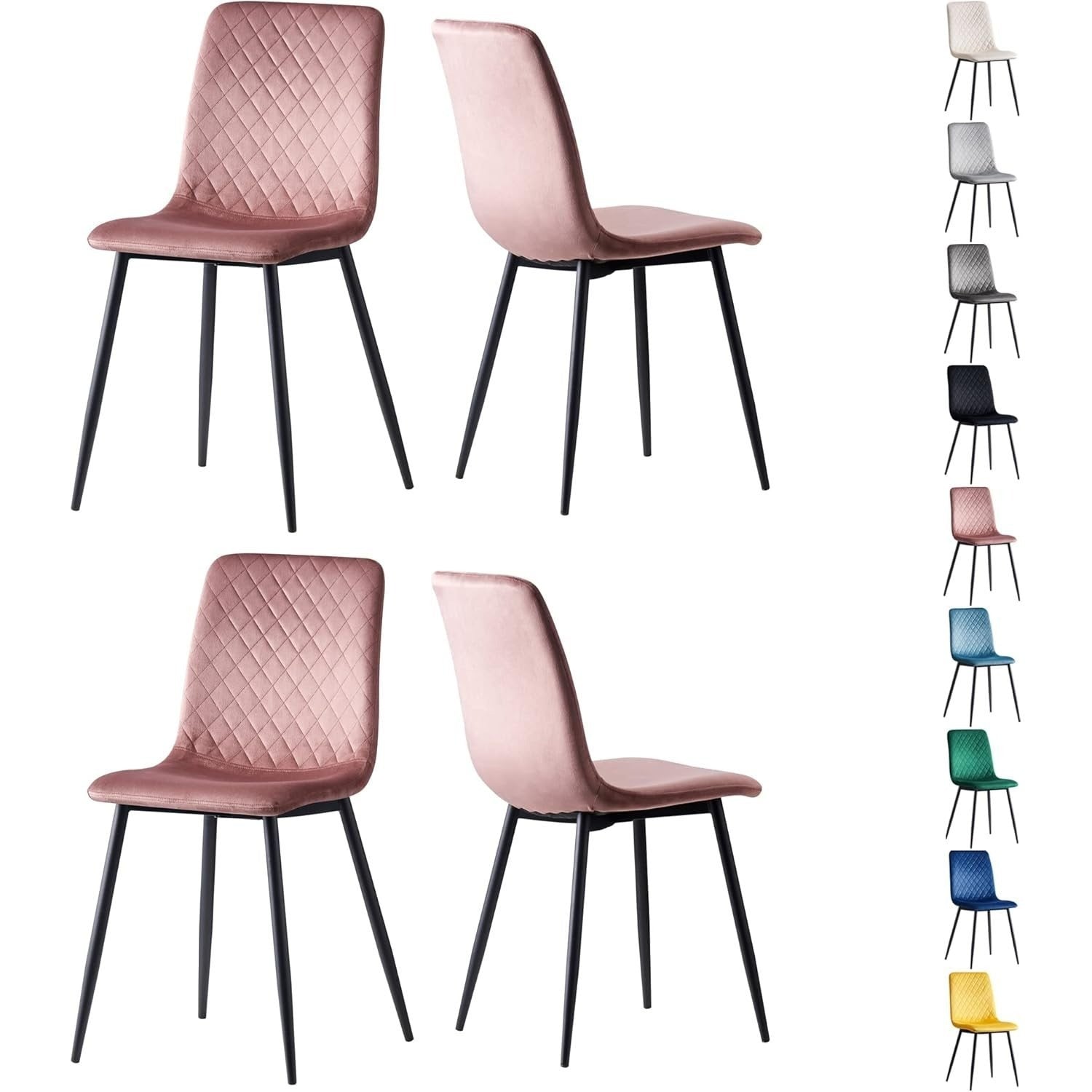 Sillas de comedor MCC Direct en conjunto de 4 piezas Hechas de terciopelo, patas de metal, sillas Lexi, sillas de diseño
