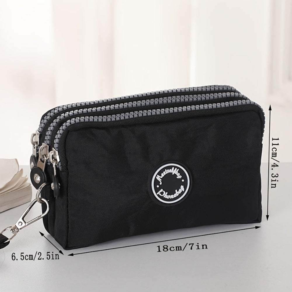 Cartera de Mujer de 3 Capas con Cremallera, Estuche de Lluvia para Llaves, Billetera de Gran Capacidad, Organizador de Cables de Datos, Tarjetero, Funda para Teléfono, Bolso Móvil