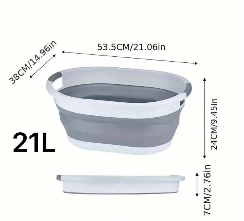 Cubo para la colada retráctil blanco y gris 21 l. Ideal para ropa sucia, Dobla, Juega, Lleva contigo.