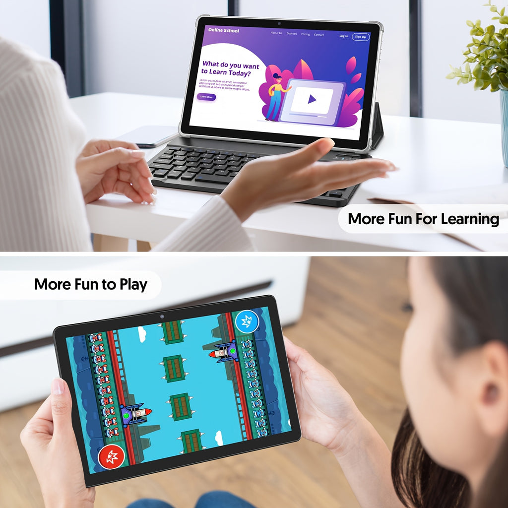 Tabletas Android | Tablet de 10 pulgadas, Tablet Android, Tablet 2 en 1 con Teclado, Funda, Lápiz Óptico, 64GB ROM, 3GB RAM Expansión de 1TB