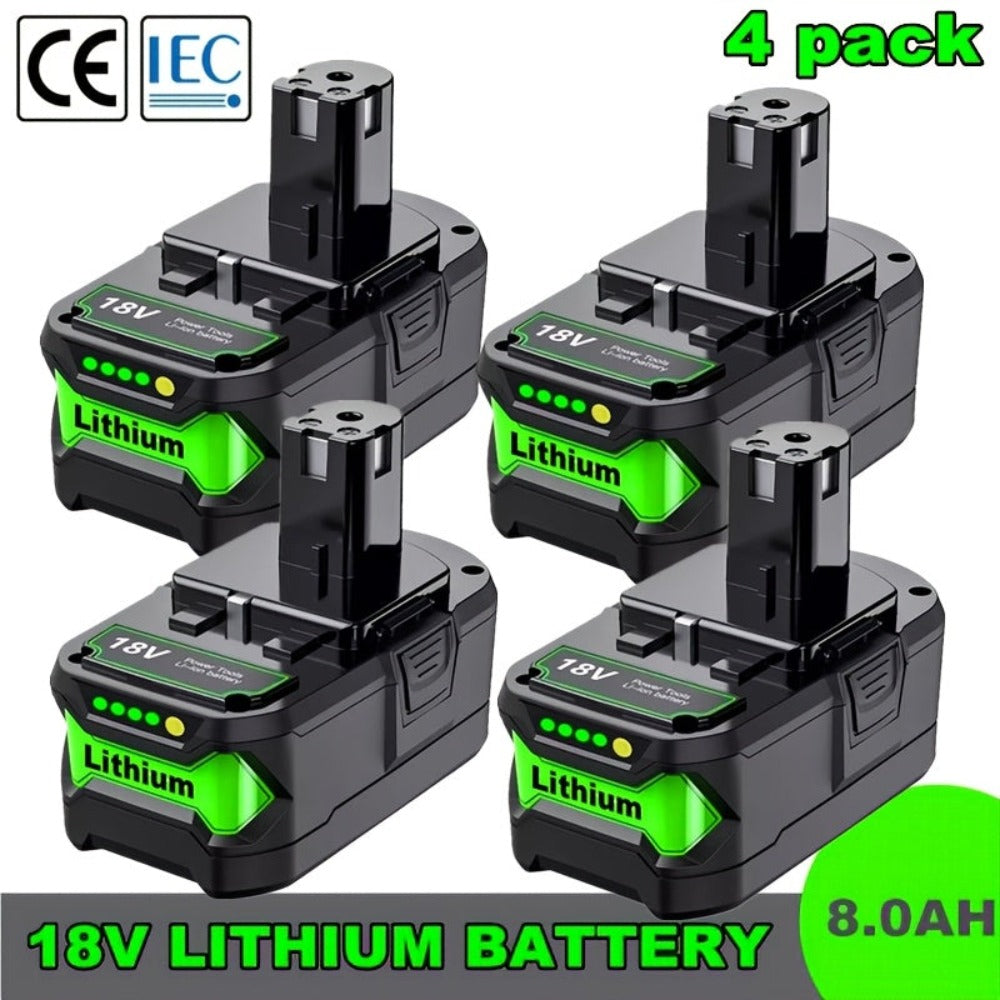 1-4 Paquete Batería de Reemplazo de 8.0Ah para Ryobi 18V, Baterías de Ion de Litio de 18 Voltios para Herramientas Inalámbricas Ryobi One 18V P108 P107 P105 P104 P103 P102 con Indicador