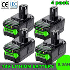 1-4 Paquete Batería de Reemplazo de 8.0Ah para Ryobi 18V, Baterías de Ion de Litio de 18 Voltios para Herramientas Inalámbricas Ryobi One 18V P108 P107 P105 P104 P103 P102 con Indicador