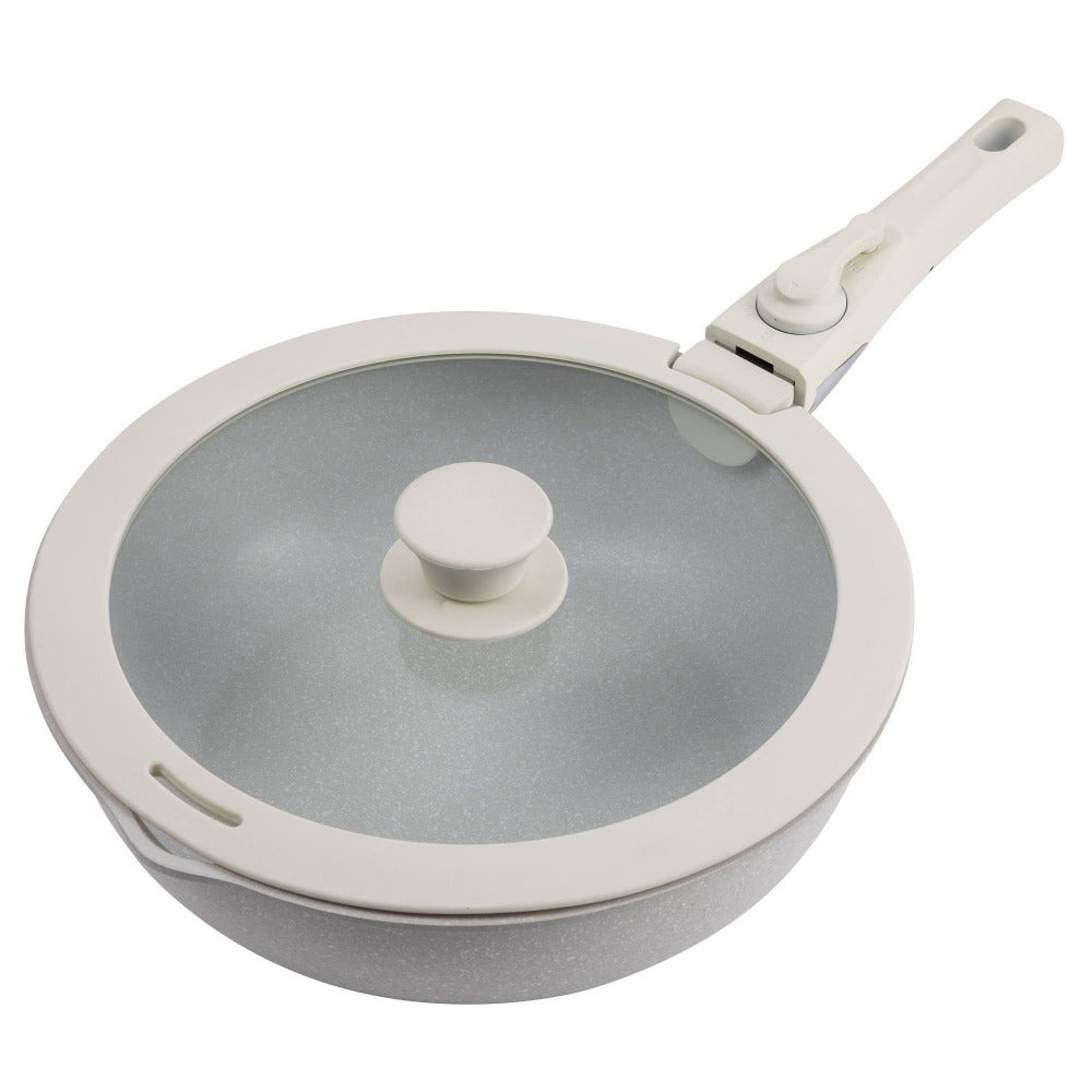 Bergner Click&Cook Batería de cocina 10 Pzs Mango extraíble, 3 Sartenes, 2 Cazos, Tapas y Utensilios Aluminio revestimiento antiadherente