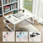 Mesa de escritorio para laptop, mesa portátil para laptop con asa, ranura para tarjetas/tazas, cajón lateral, soporte portátil para notebook para comer, leer, trabajar, acampar, cajón lateral para sofá (Negro, Rojo, Blanco, Azul)
