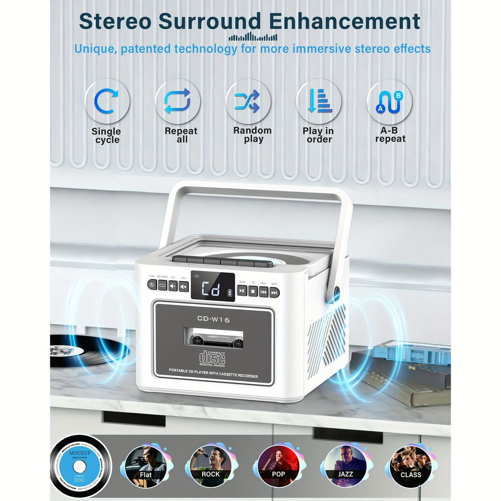 Reproductor portátil de CD y casete para música, radio y grabación