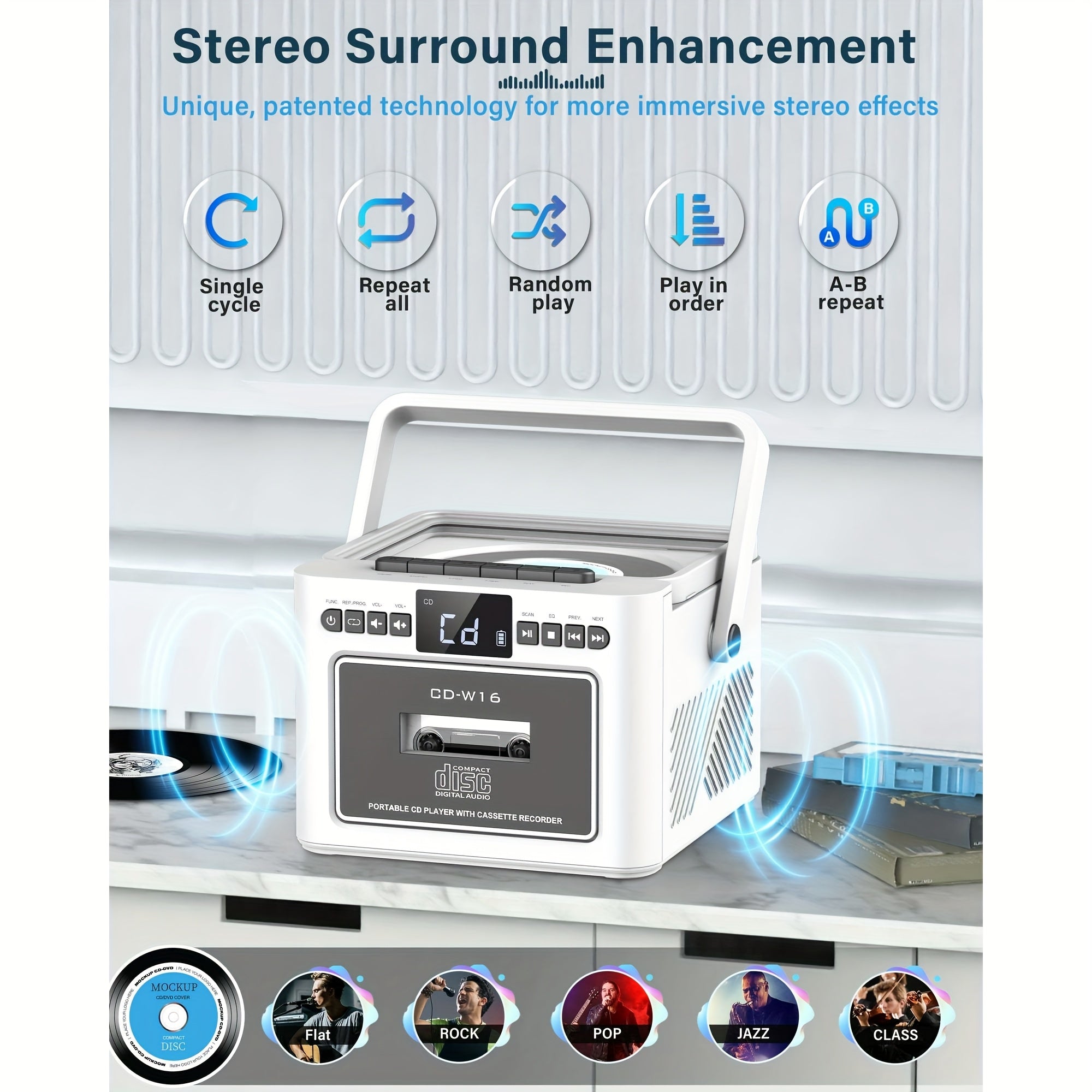 Reproductor portátil de CD y casete para música, radio y grabación
