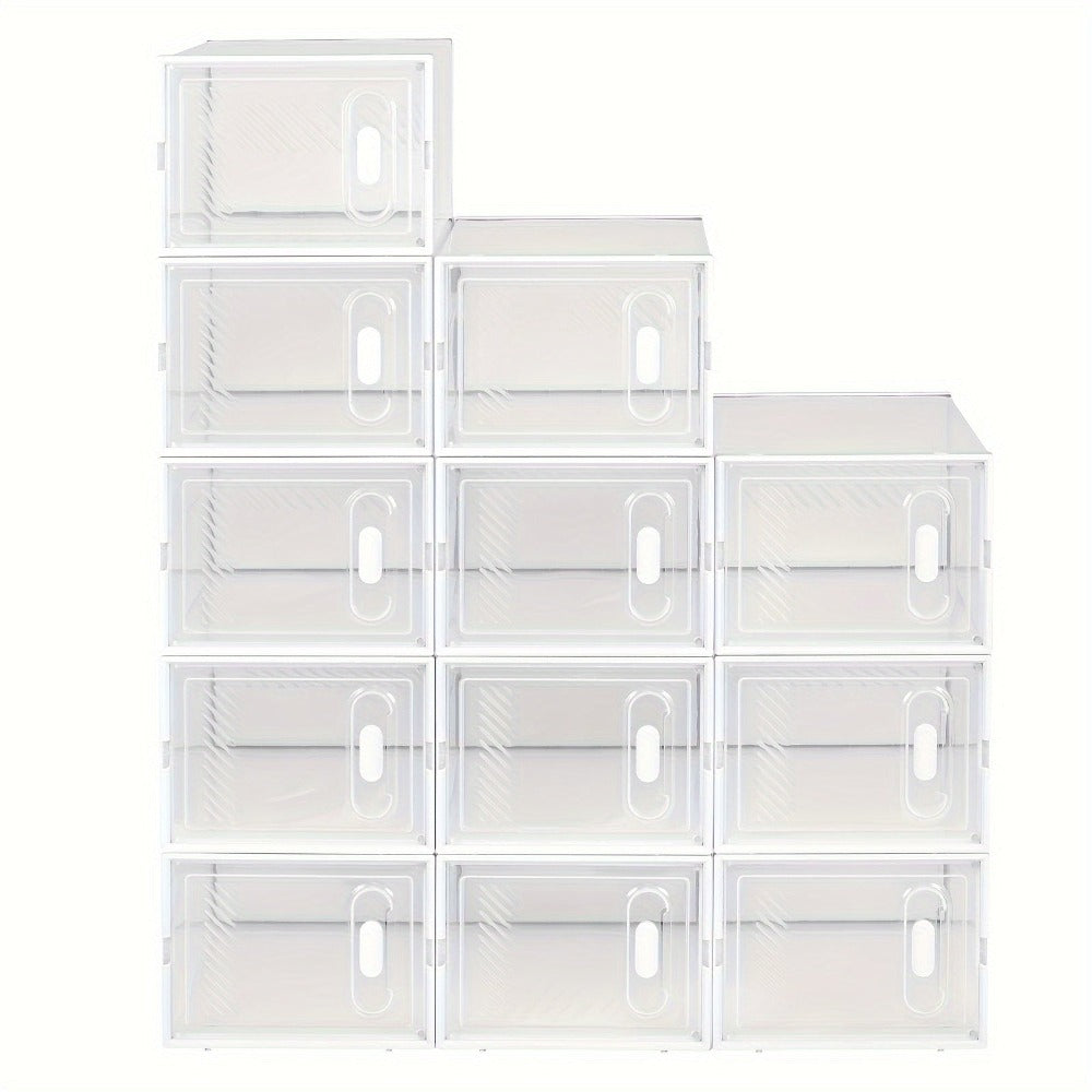 Caja de zapatos apilable, caja de zapatos con puerta magnética, caja de plástico para guardar zapatos, organizador de zapatos plegable para tamaños inferiores a 42, 35X19X25 cm