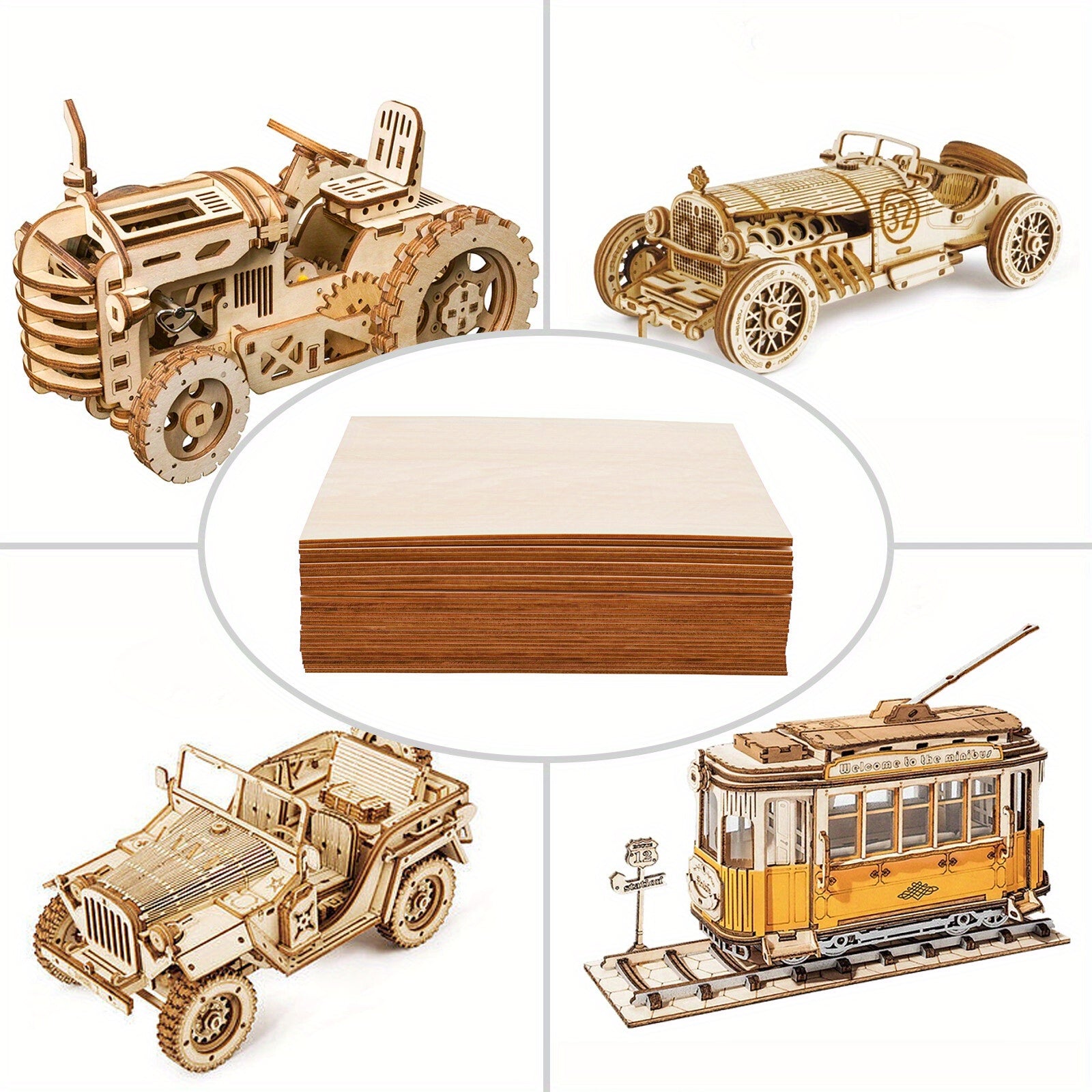 Paquete de 30 hojas de madera de abedul sin terminar de 12 x 12 x 1/8 pulgadas - 3 mm de grosor, ideal para manualidades.