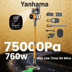 Aspiradora inalámbrica Yanhama/ 78000PA/ Aspiradora inalámbrica 8 en 1/ con cepillo antienredos/ 70 minutos de autonomía/ Aspiradora inalámbrica con pantalla LED/ Aspiradora de mano para pelo de mascotas, suelos duros, alfombras, limpieza de primavera del
