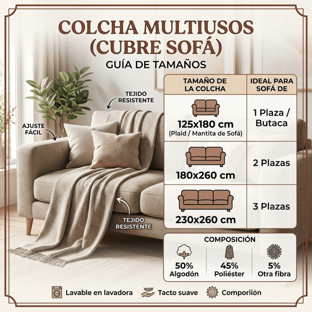 Colcha Multiusos de Algodón para Sofá y Cama, Manta Multiusos Four Seasons con Flecos, Cubresofá Elástico y Transpirable, Protector de Sofá Cubrecama Moderno