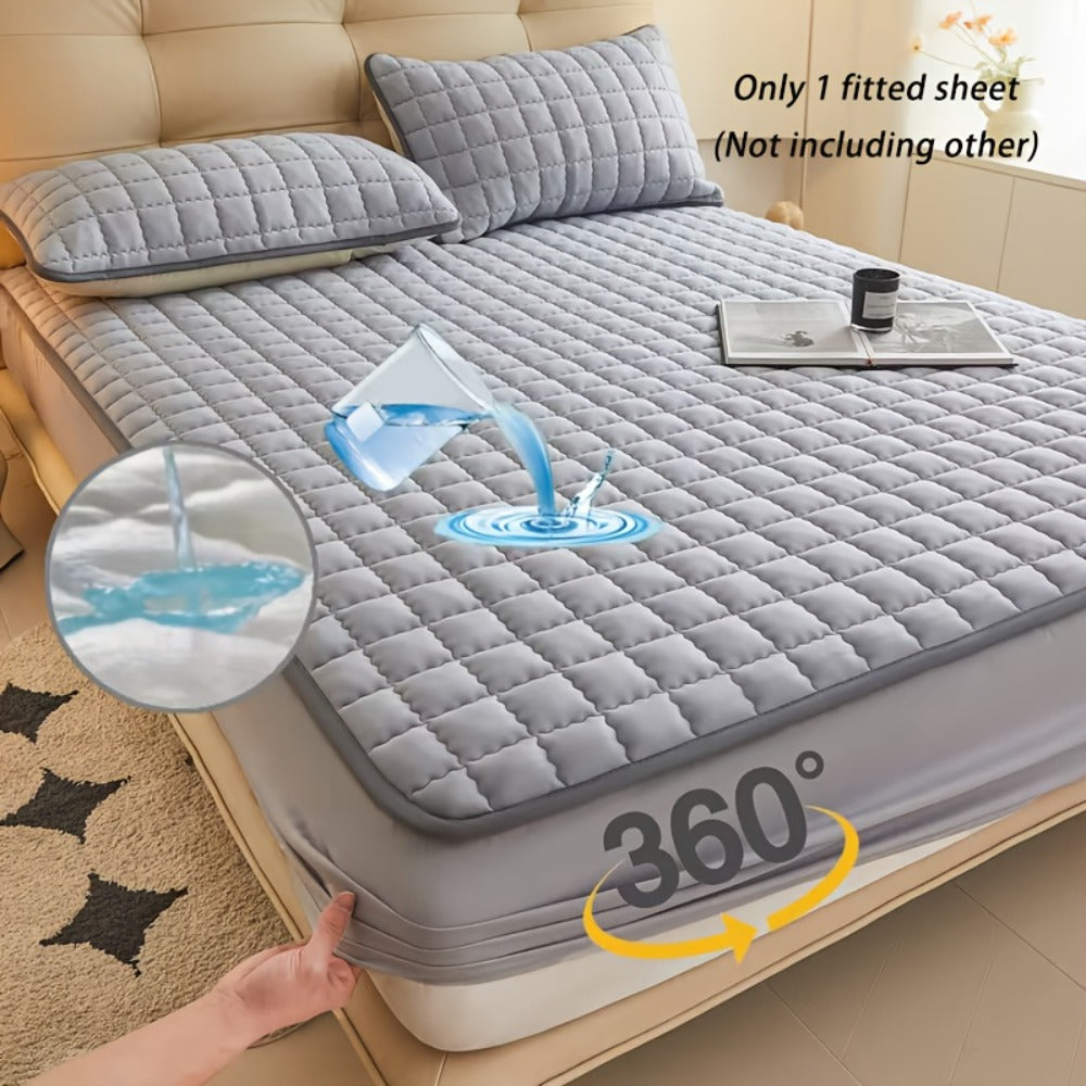 1 pieza Protector de colchón impermeable de alta calidad, sábana bajera ajustada, fabricada con tecnología de gofrado Soundwave, cubrecama suave y cómodo, lavable a máquina, apto para dormitorios, hoteles, residencias estudiantiles, fundas de almohada y r