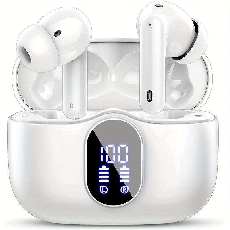 Auriculares Bluetooth | Auriculares inalámbricos 5.3 con estéreo de graves profundos, 36 horas de reproducción y estuche de carga LED, micrófonos